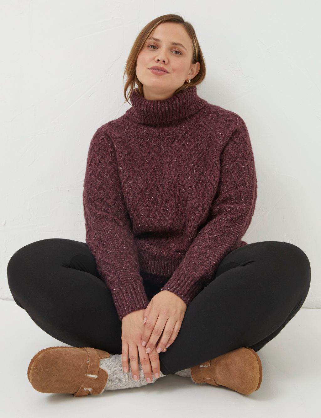 Cable Knit Roll Neck Jumper with Cotton image 6