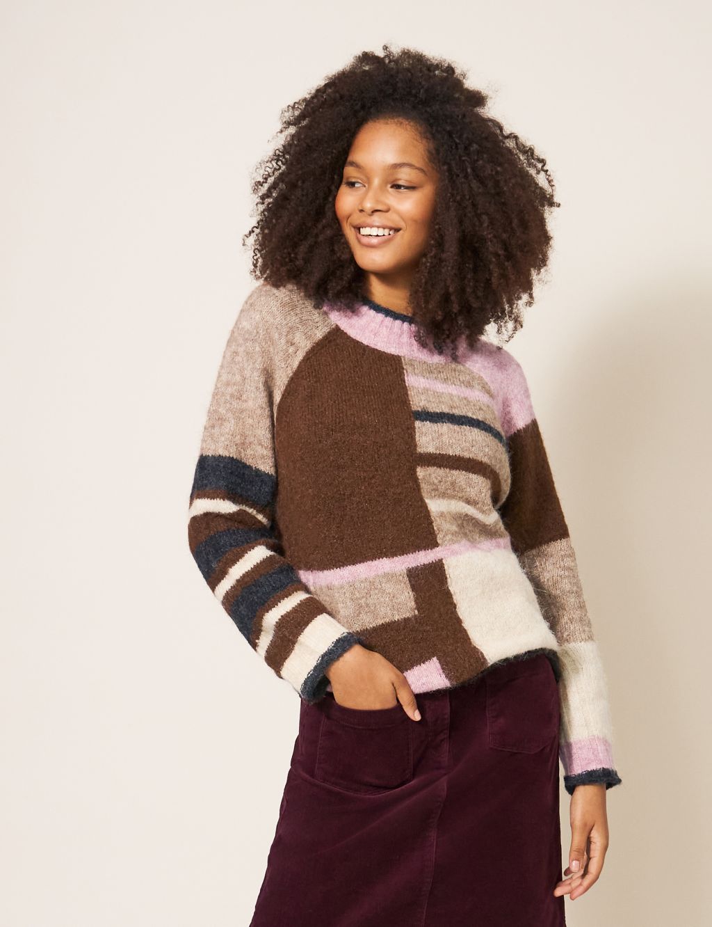 Colour Block Crew Neck Jumper with Wool image 1