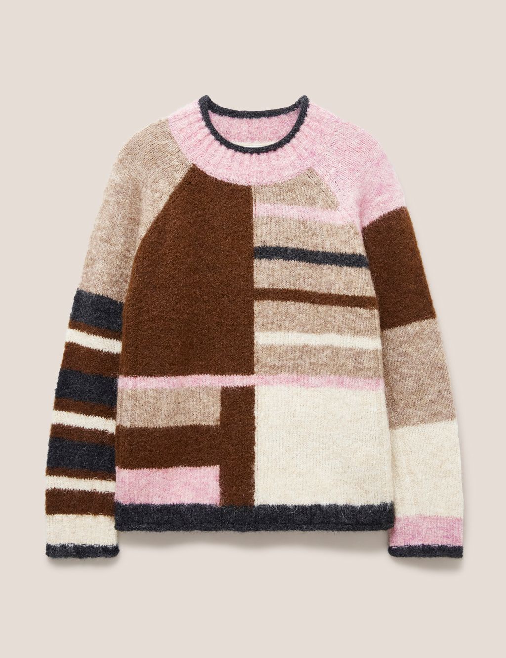 Colour Block Crew Neck Jumper with Wool image 2