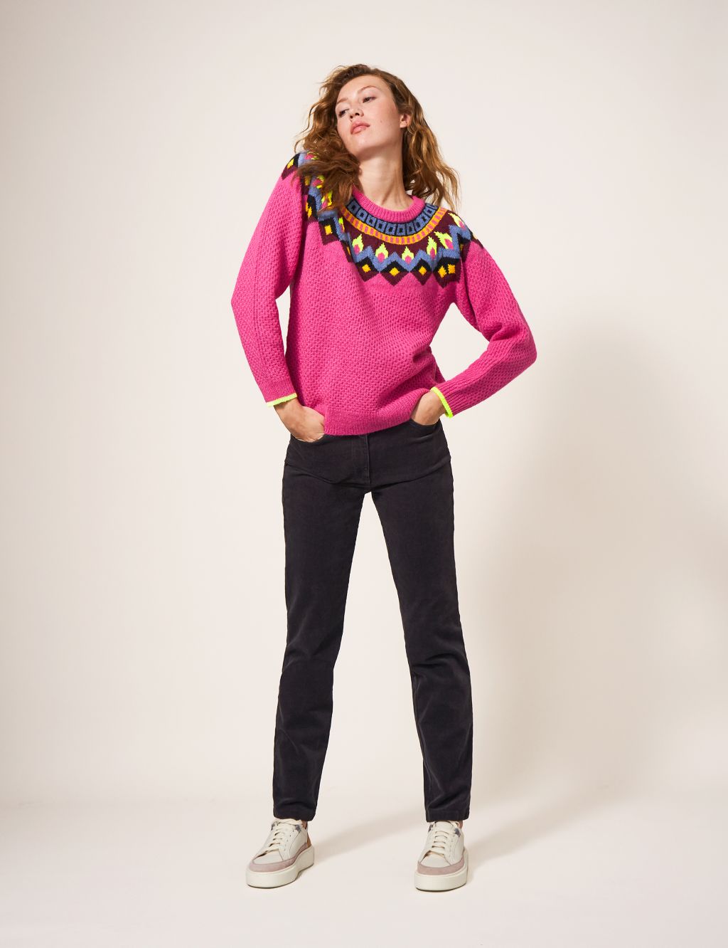 Patterned Crew Neck Jumper with Wool image 1