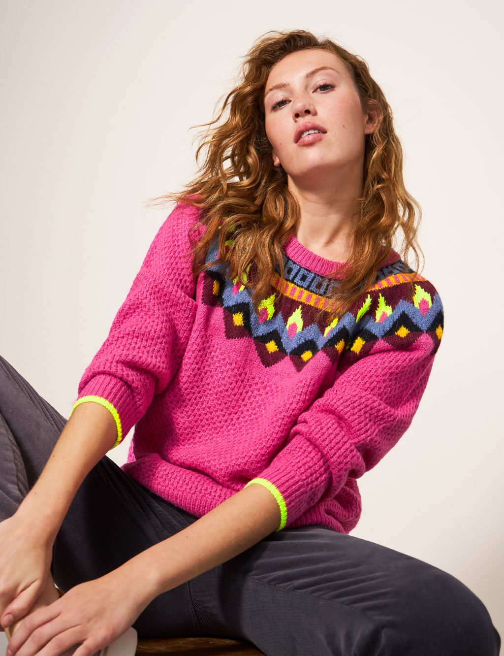 Patterned Crew Neck Jumper with Wool image 3