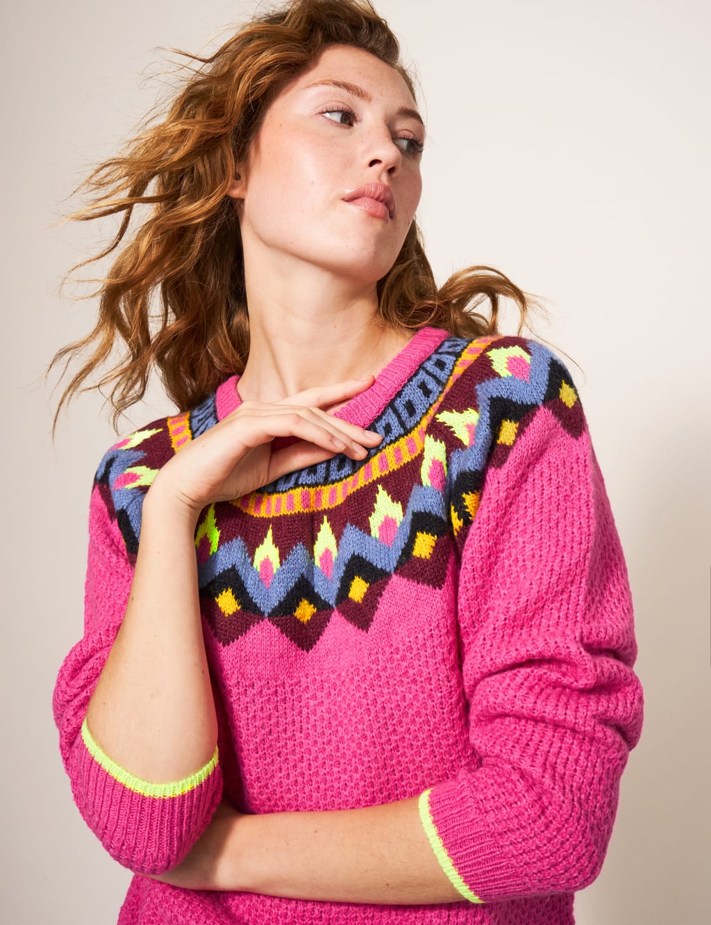 Patterned Crew Neck Jumper with Wool image 5