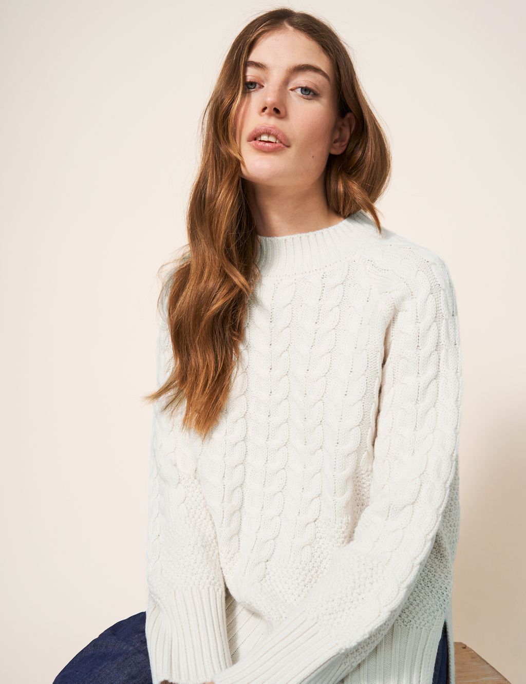 Wool Blend Cable Knit Crew Neck Jumper image 1