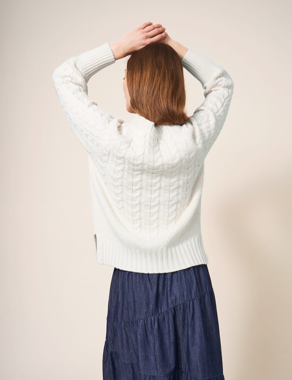 Wool Blend Cable Knit Crew Neck Jumper image 4