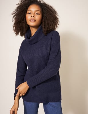 Blue cowl outlet neck jumper