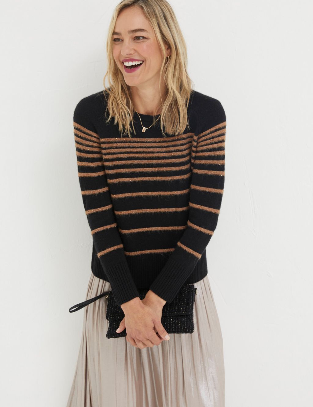 Sparkly Striped Crew Neck Jumper with Wool