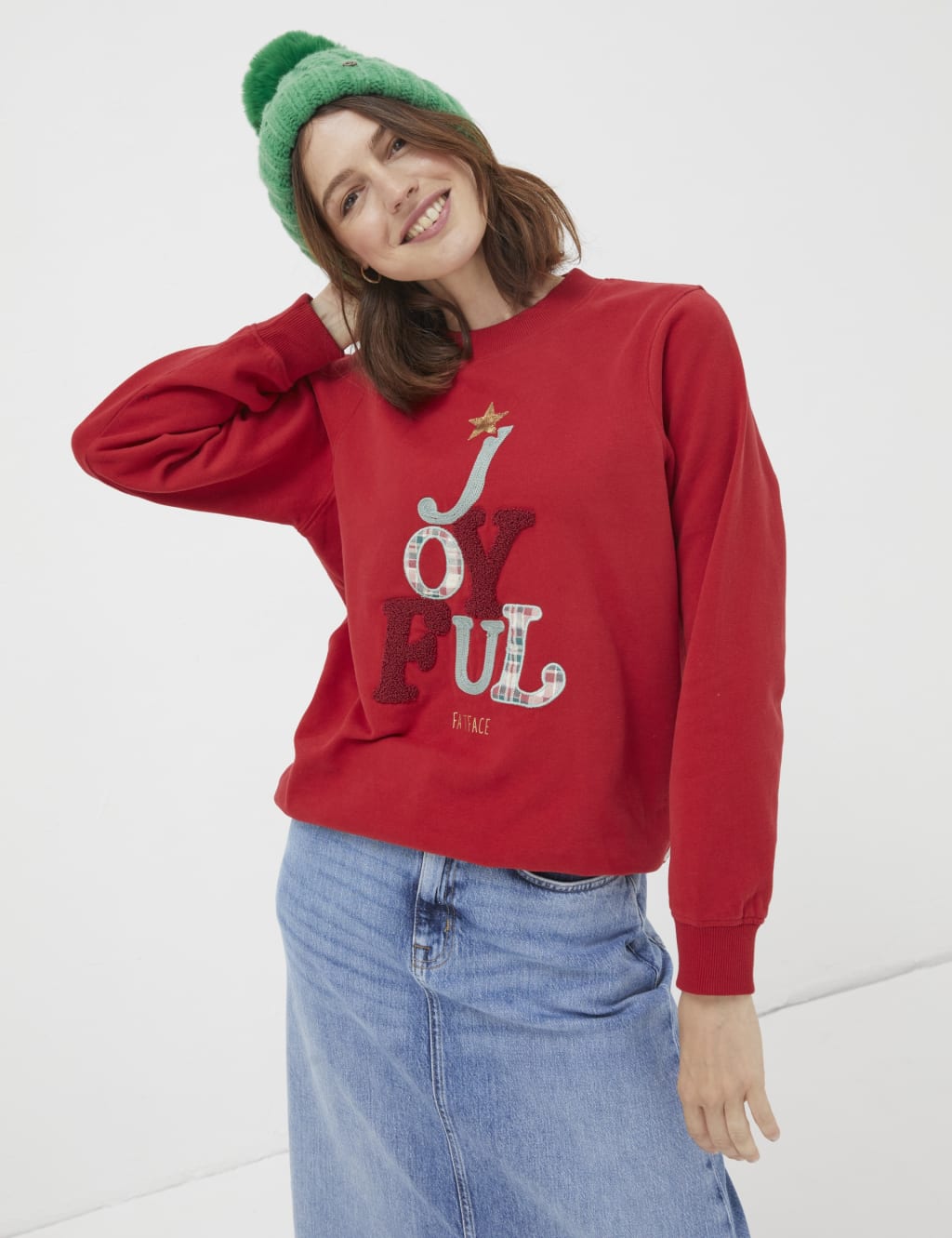 Cotton Rich Joyful Slogan Crew Neck Jumper image 1