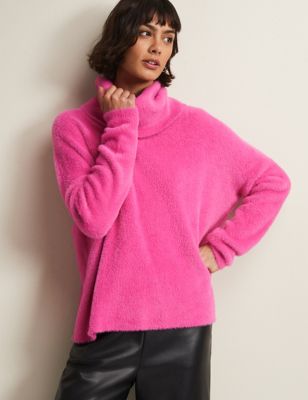 Phase Eight Womens Textured Roll Neck Knitted Top - S - Pink, Pink
