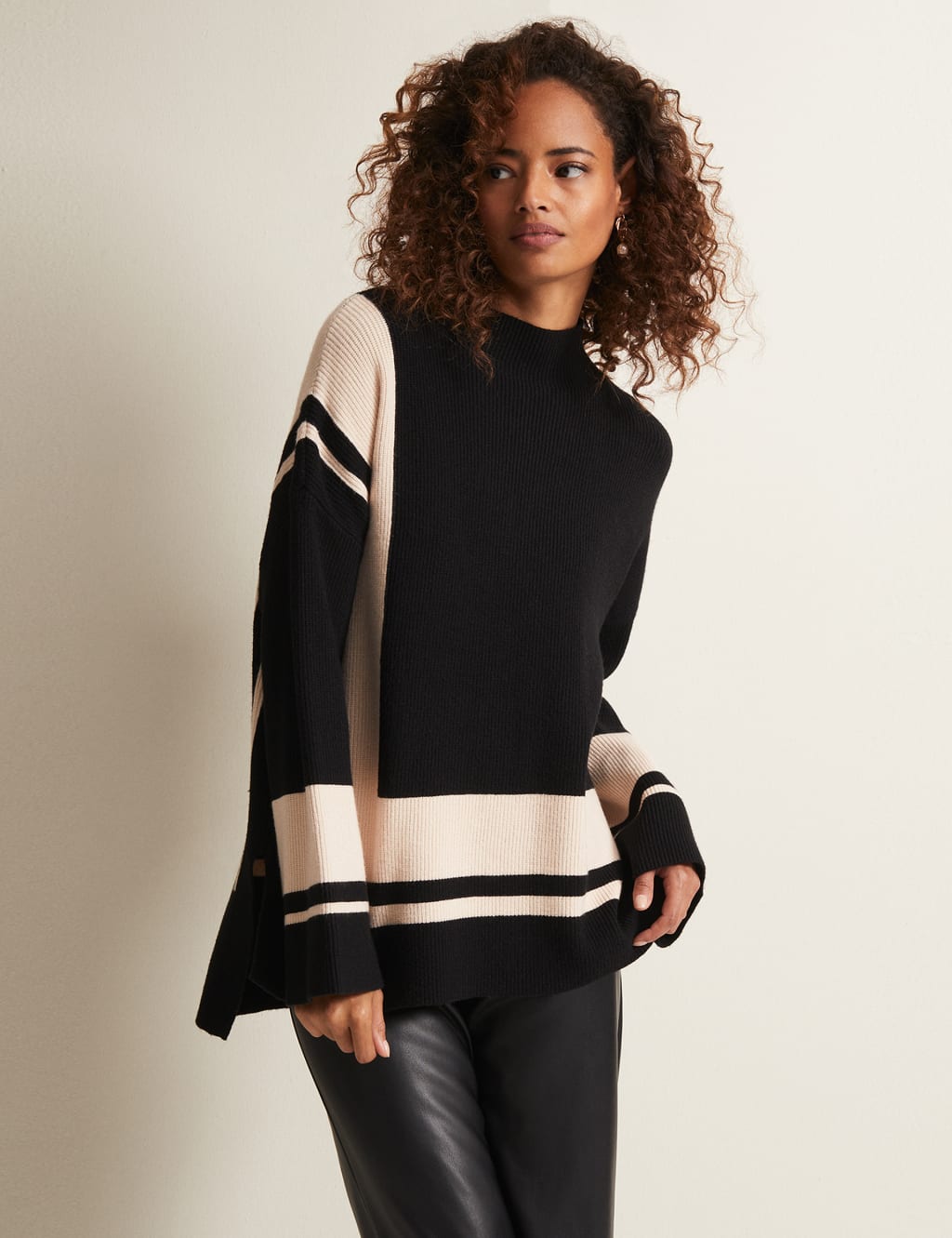 Striped Ribbed Round Neck Relaxed Jumper image 1