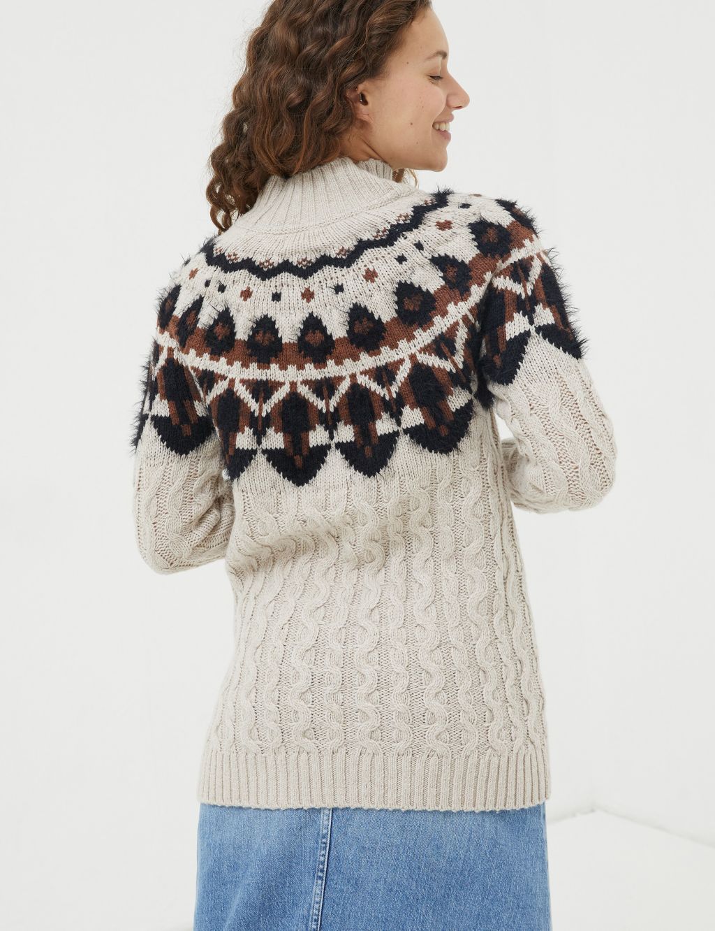 Wool Blend Fair Isle Cable Knit Tunic image 3