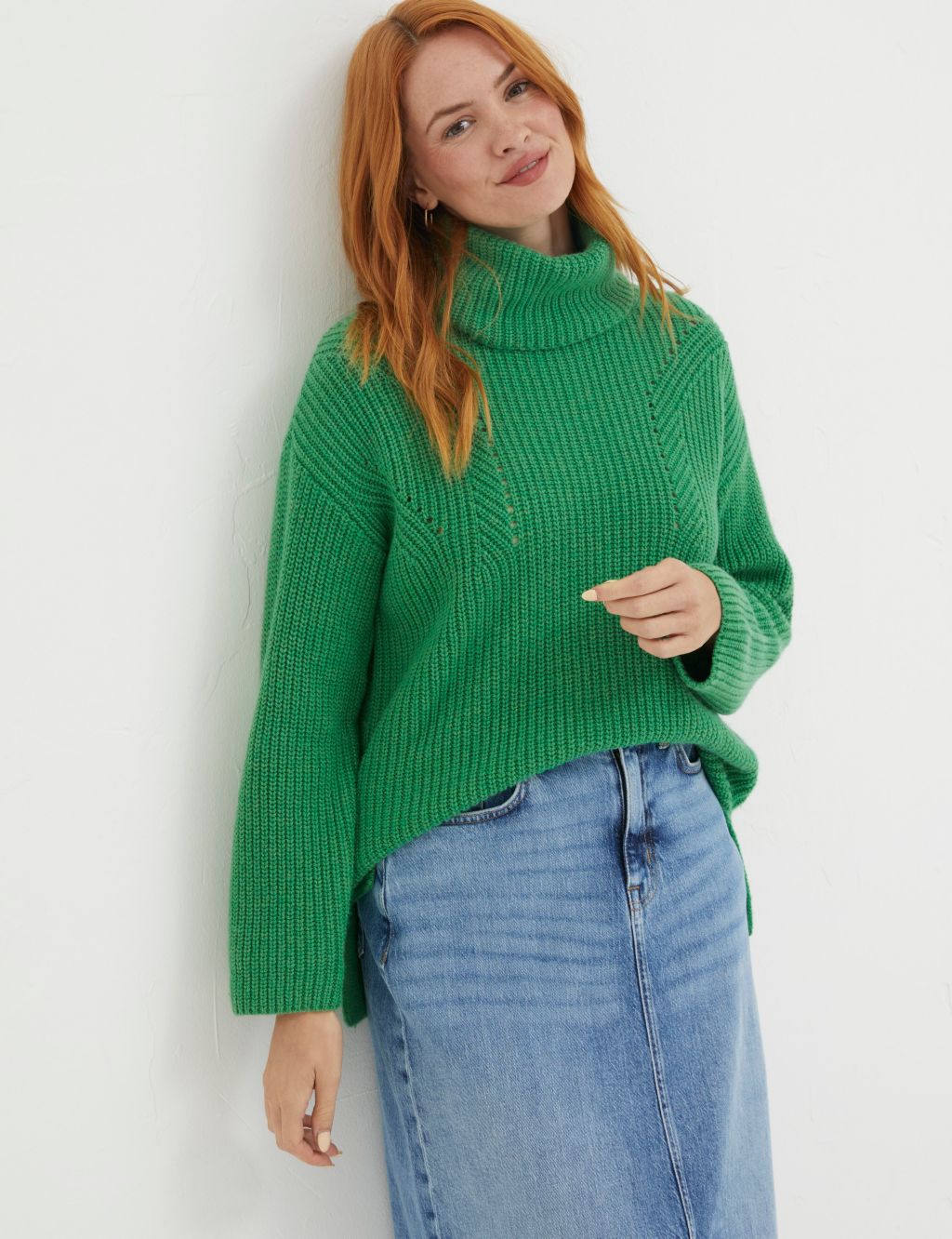 Ribbed Roll Neck Jumper with Wool image 1