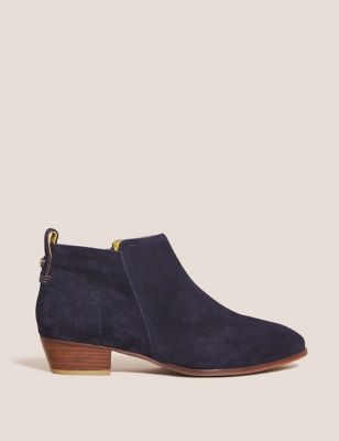 White Stuff Womens Suede Block Heel Ankle Boots - 3 - Navy, Navy,Tan
