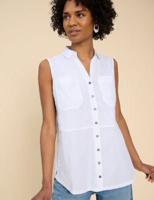 White Stuff Women's Pure Cotton Collared Longline Shirt - 8 - Natural, Natural