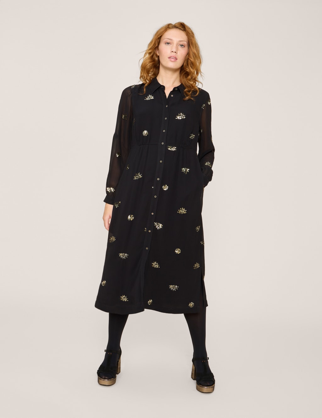 Sequin Button Through Midi Waisted Dress image 5