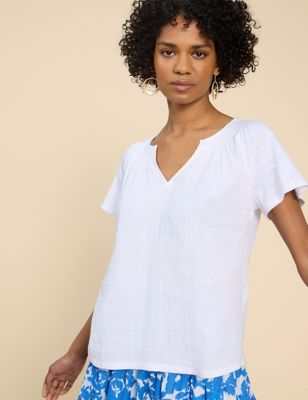 White Stuff Womens Pure Cotton Embroidered Top - 8, White,Green,Blue