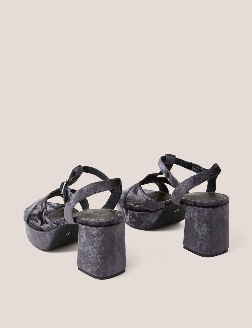 Velvet Buckle Platform Square Toe Sandals image 3