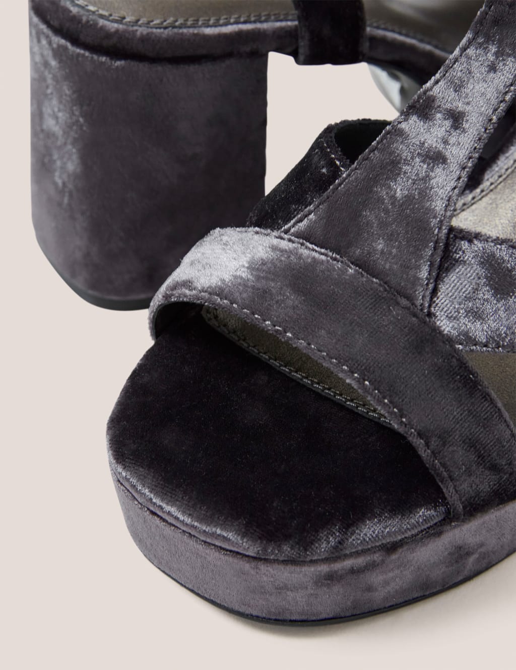 Velvet Buckle Platform Square Toe Sandals image 4