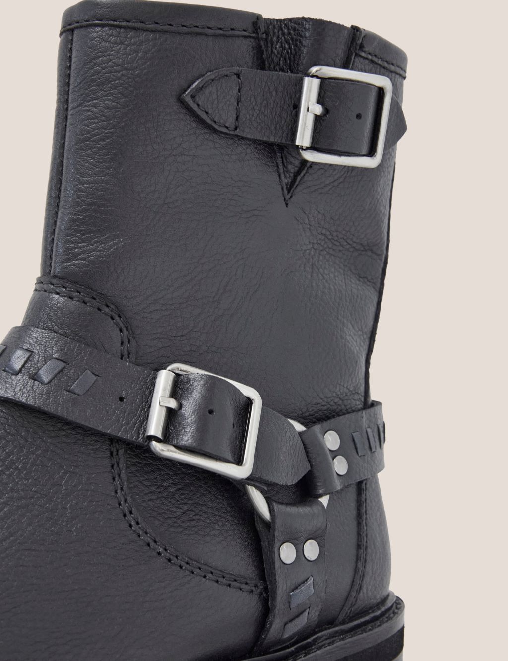 Leather Biker Buckle Flat Boots image 3