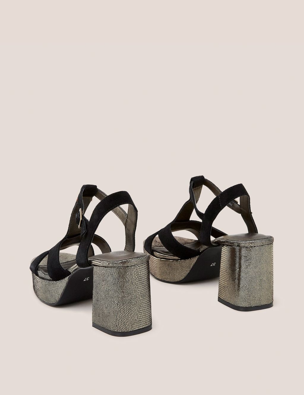 Suede Metallic Platform Heeled Sandals image 3