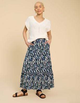 White Stuff Womens Printed Maxi A-Line Skirt - 8 - Navy Mix, Navy Mix