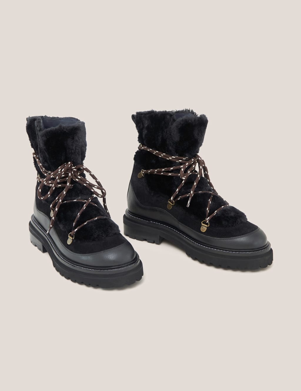 Leather Hiker Faux Fur Trim Ankle Boots image 2