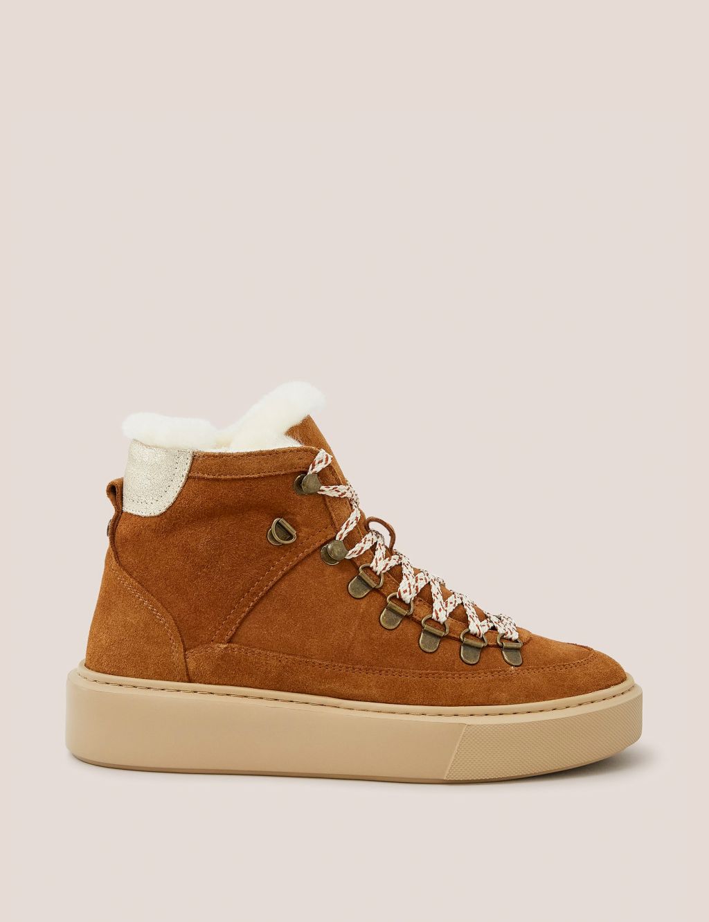 Suede Shearling Trim Flatform Ankle Boots