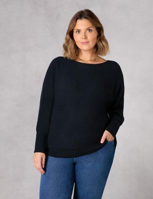 Live Unlimited London Womens Cotton Blend Relaxed Jumper - 14 - Navy, Navy