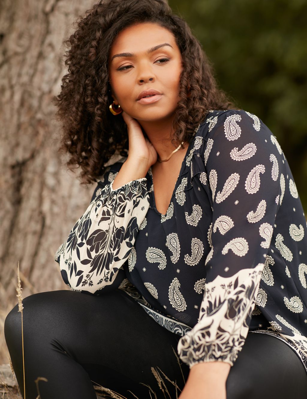 Paisley V-Neck Relaxed Blouse image 3
