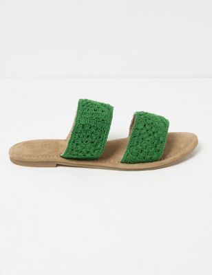 Fatface Women's Leather Woven Sliders - 4 - Green, Green,Pink