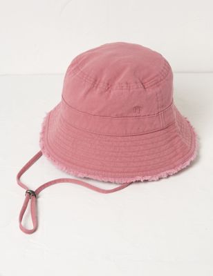 Fatface Women's Pure Cotton Frayed Edge Bucket Hat - Pink, Pink