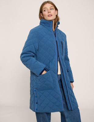 White Stuff Womens Quilted Longline Coat - 6 - Blue, Blue