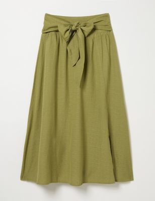 Fatface Women's Cotton Blend Midi A-Line Skirt - 10REG - Green, Green,Purple