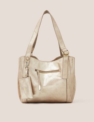 White Stuff Womens Leather Metallic Tote Bag - Gold, Gold