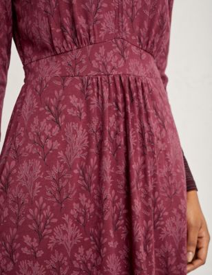 M&S Seasalt Cornwall Womens Cotton Rich Floral V-Neck Midi Waisted Dress