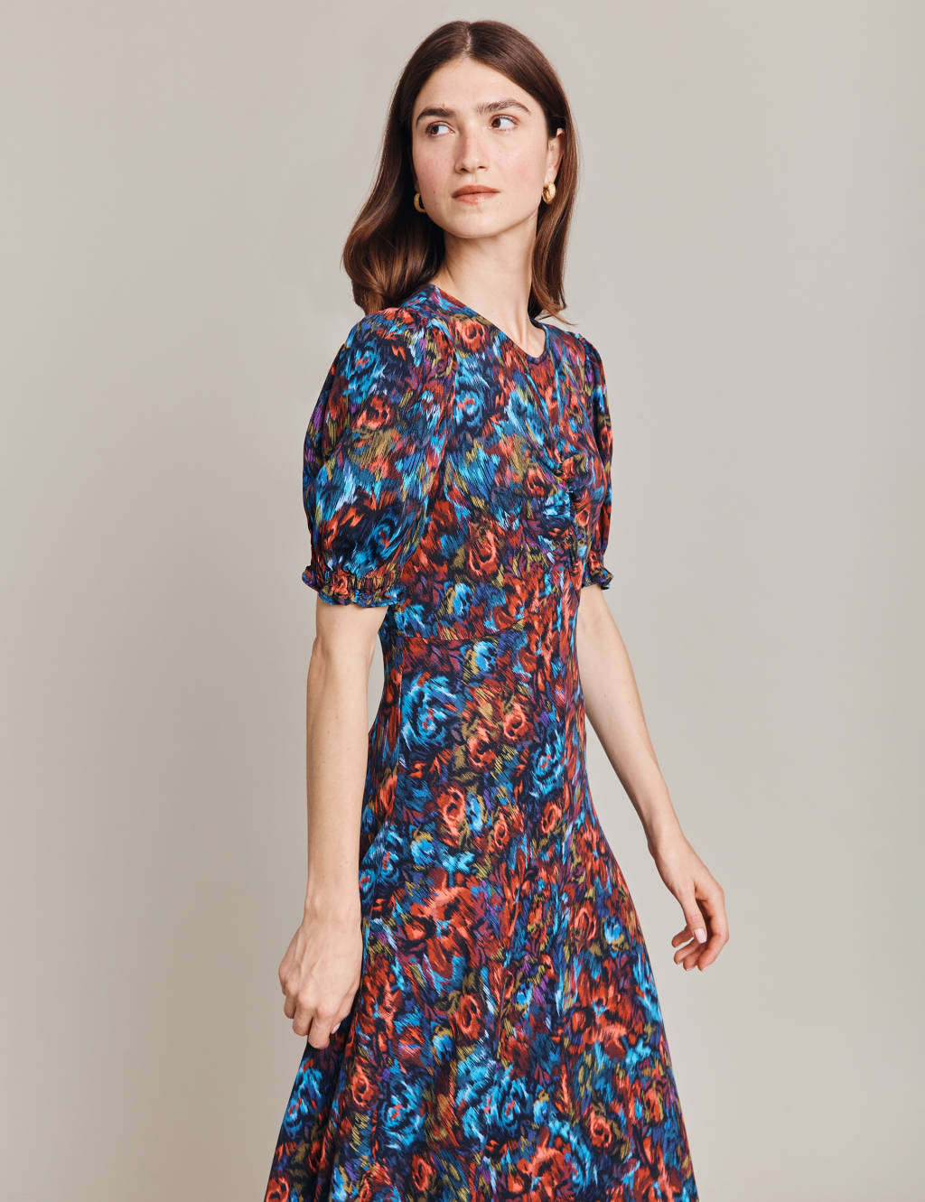 Floral Puff Sleeve Midi Waisted Dress image 3