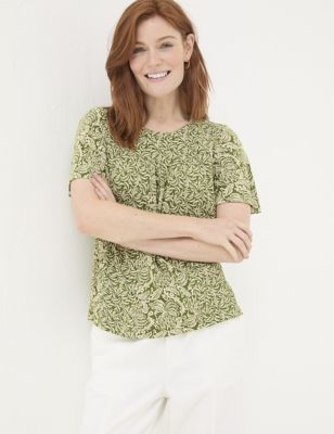 Fatface Womens Floral Top with Linen - 8 - Green Mix, Green Mix