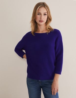 Phase Eight Womens Ribbed Round Neck Jumper - XL - Purple, Purple