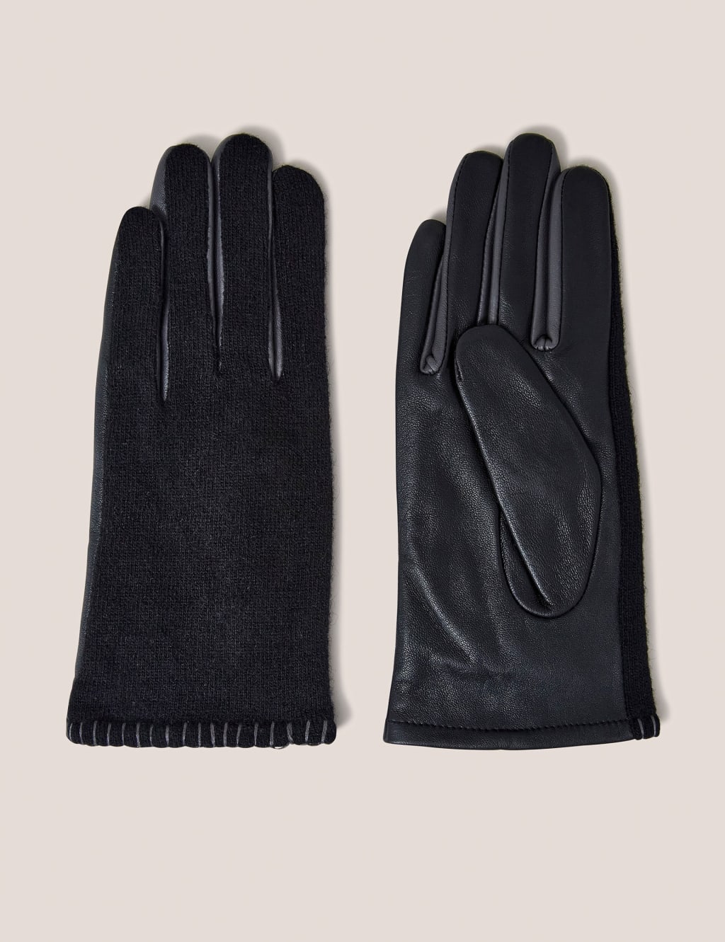 Leather Knitted Stitch Detail Gloves image 2