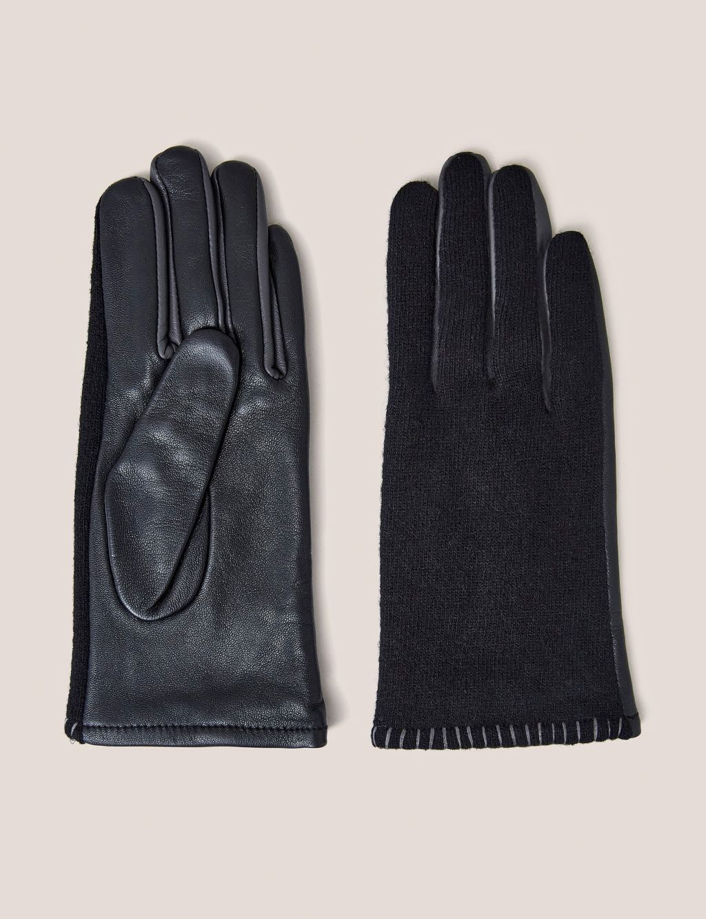 Leather Knitted Stitch Detail Gloves