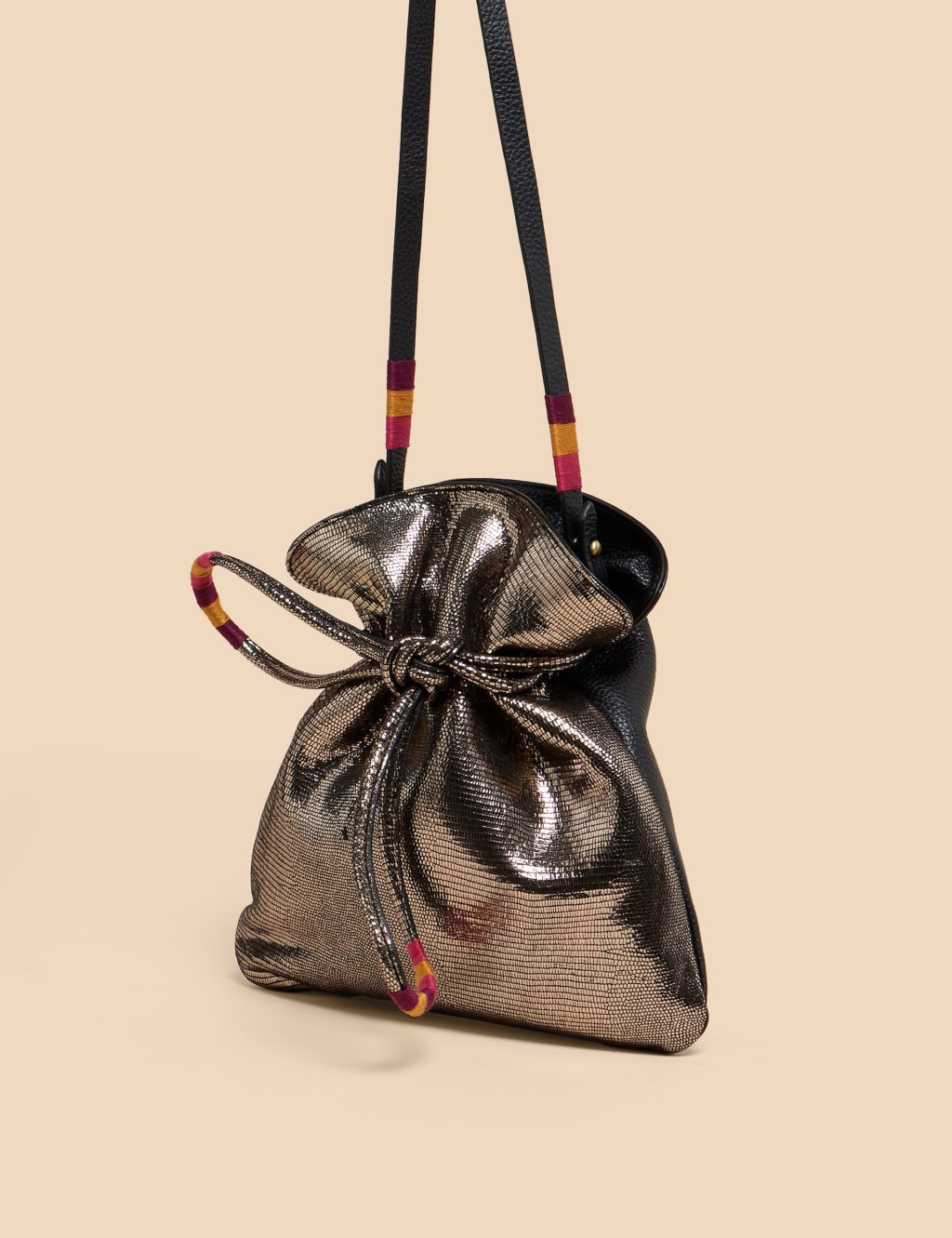 Leather Metallic Drawstring Shoulder Bag image 5