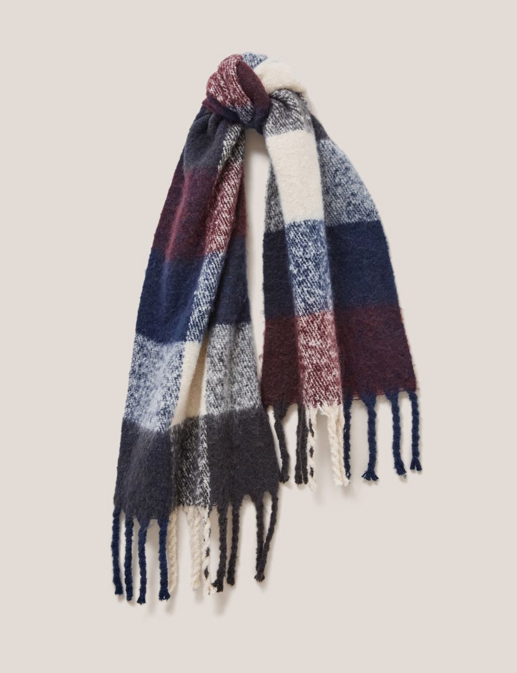 Brushed Checked Tassel Scarf