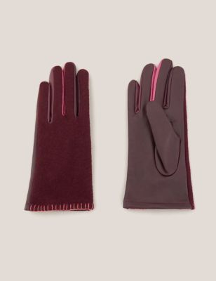 White Stuff Women's Leather Knitted Stitch Detail Gloves - S-M - Purple Mix, Purple Mix