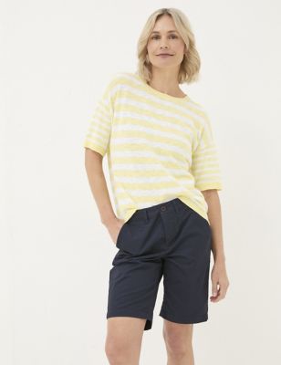 Fatface Women's Cotton-Rich Striped Knitted Top with Linen - 8 - Yellow Mix, Yellow Mix,Multi