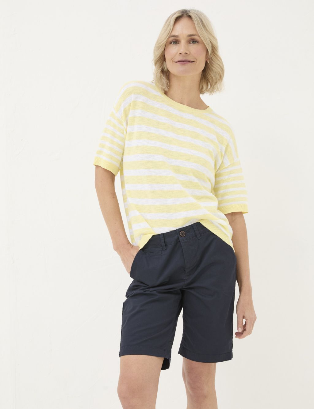Cotton-Rich Striped Knitted Top with Linen