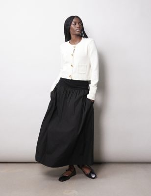Albaray Women's Pure Cotton Maxi A-Line Skirt - 8 - Black, Black