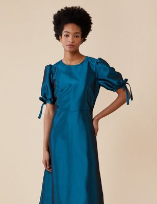 M&S Finery London Womens Puff Sleeve Tie Detail Midaxi Tea Dress