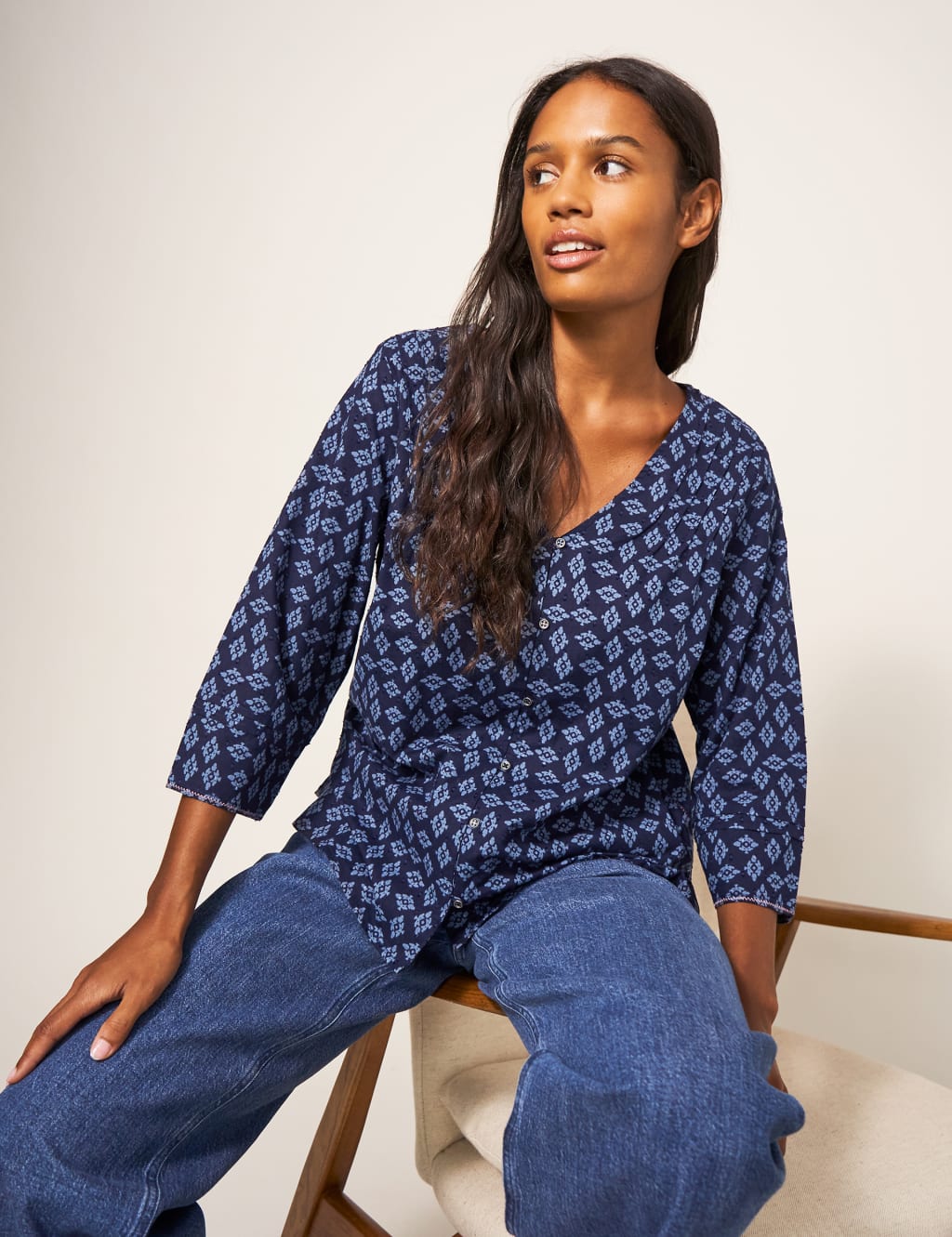 Organic Cotton Geometric V-Neck Blouse image 1