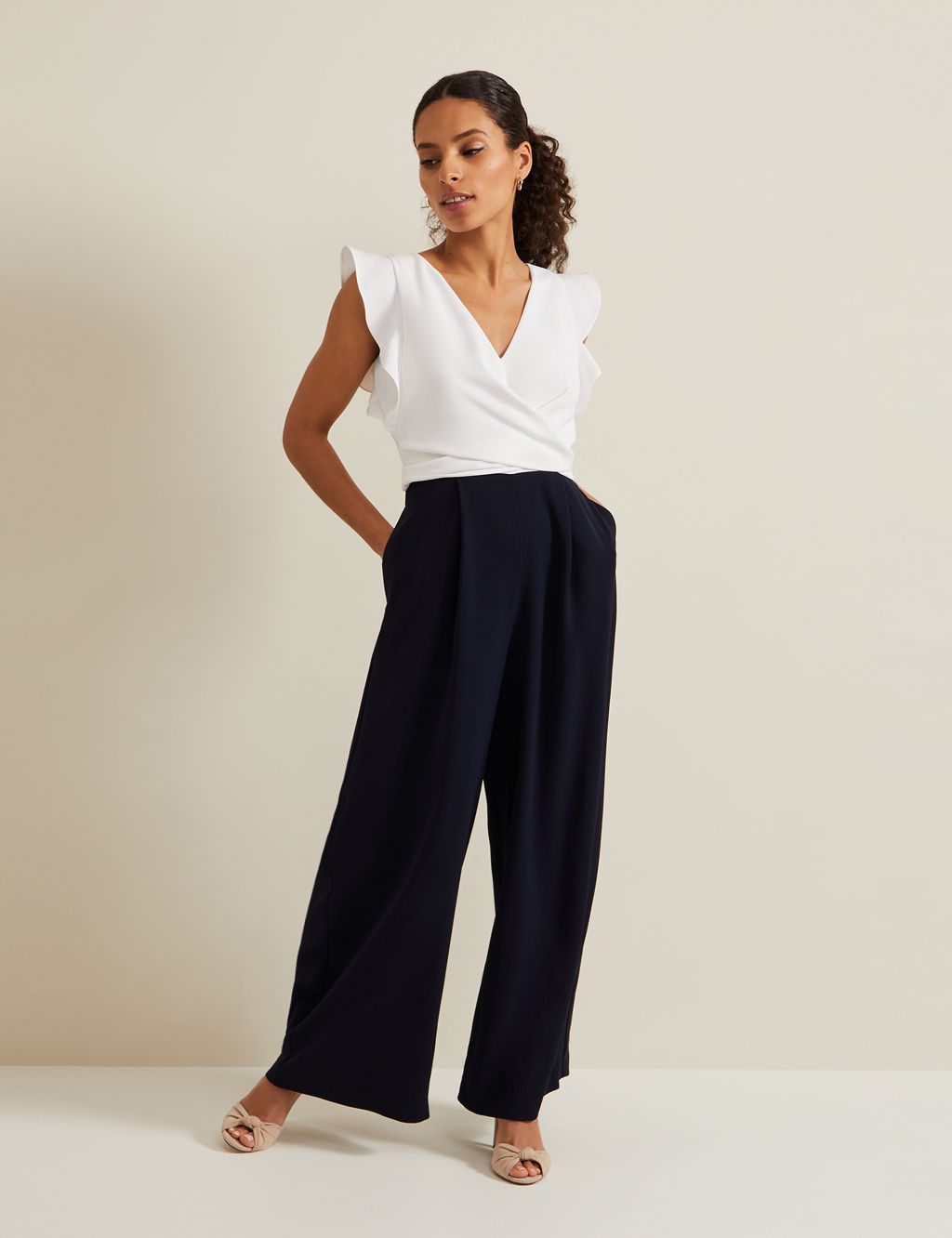 Belted Frill Detail Sleeveless Jumpsuit