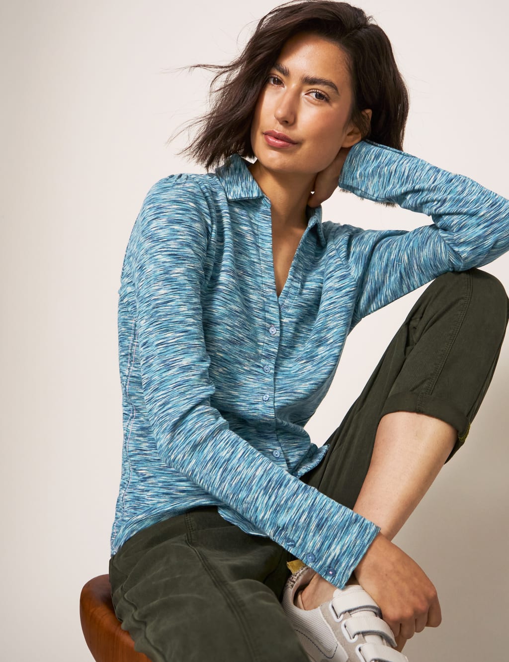 Cotton Rich Printed Ribbed Collared Shirt image 1