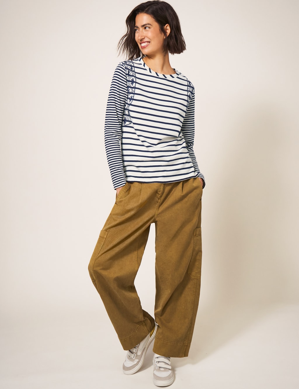 Pure Cotton Striped Embroidered T-Shirt image 4